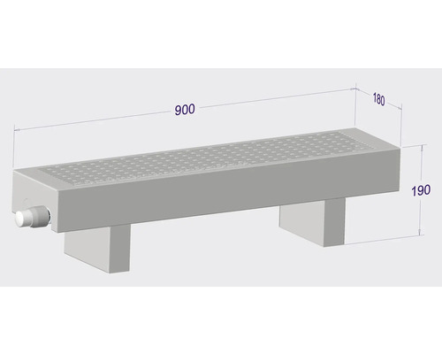 Obrázok radiátora s rozmermi 900 x 180 x 190 milimetrov.
