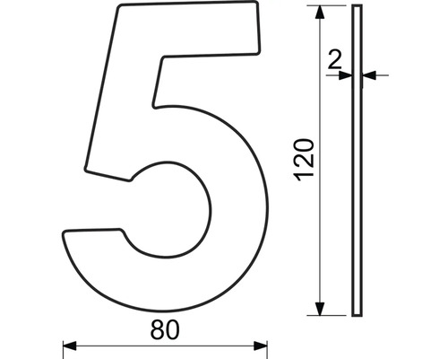 Technický nákres čísla domu 5 s rozmermi.
