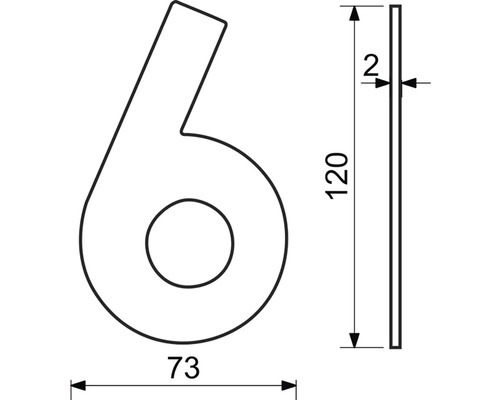 Technický nákres čísla domu 6 s rozmermi.