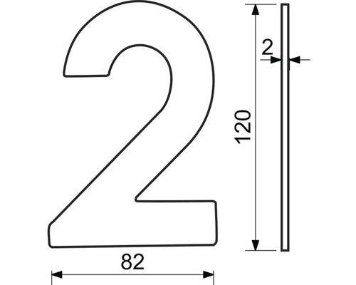 Technický nákres domového čísla Dva s rozmermi