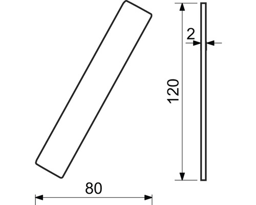 Technický výkres obrobku s rozmermi 80 x 120 x 2 mm.