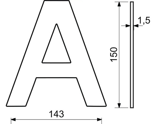 Technický nákres písmena A s rozmermi