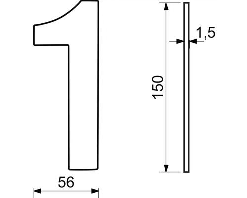 Technický nákres domového čísla 1 s rozmermi