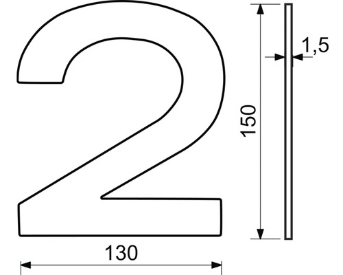Technický nákres domového čísla 2 s rozmermi