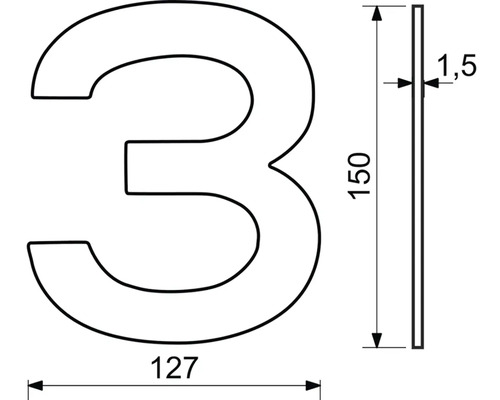 Obrázok s rozmermi pre číslo domu Tri