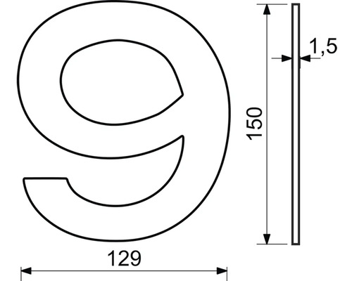 Technický nákres domového čísla Deväť s rozmermi
