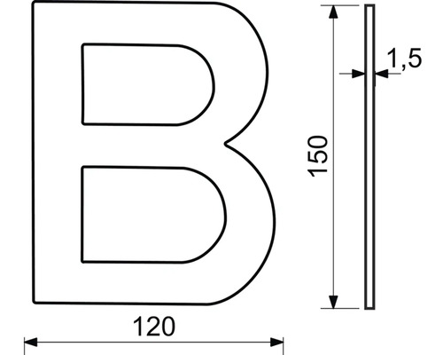 Technický nákres písmena B s rozmermi