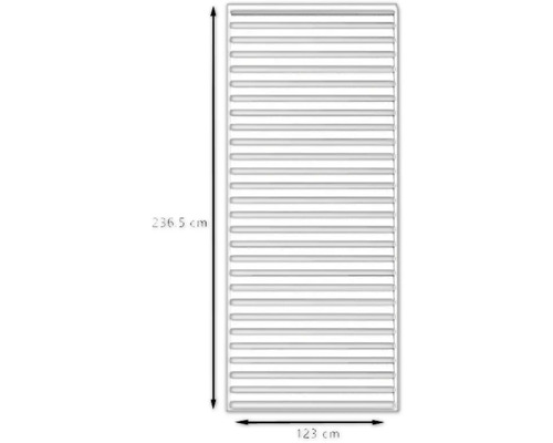 Kryt radiátora s rozmermi 236,5 cm x 123 cm.
