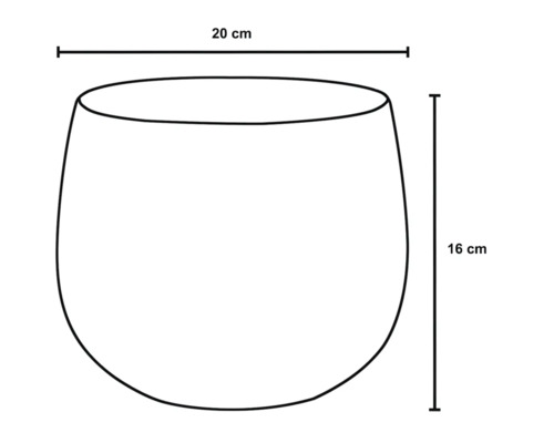 Nákres kvetináča s rozmermi 20 cm šírky a 16 cm výšky