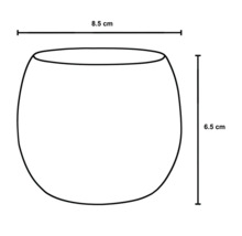 Nákres nádoby s rozmermi 8,5 cm šírka a 6,5 cm výška