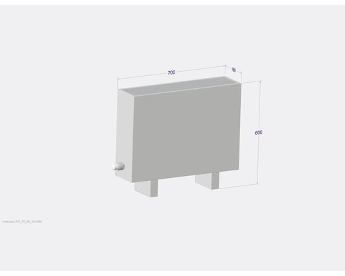 Radiátor s rozmermi 700, 180 a 600 milimetrov.