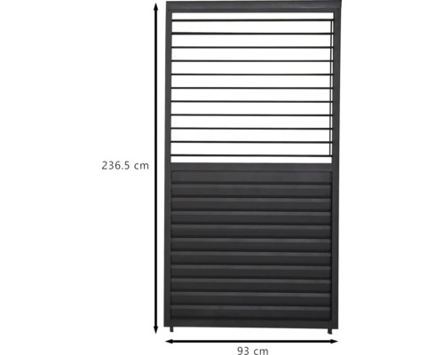 Kovový plot s horizontálnymi lamelami s výškou 236,5 centimetrov a šírkou 93 centimetrov