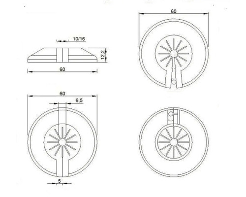 Technický nákres plastového výrobku s rozmermi