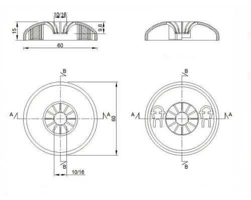 Technický nákres okrúhlej súčasti s rozmermi