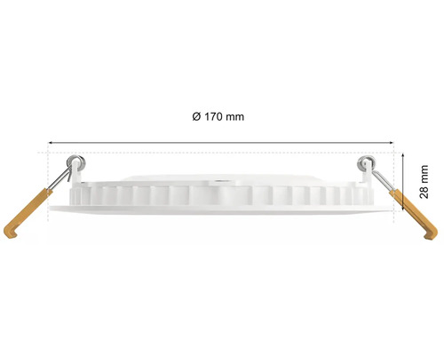 LED vstavané bodové svietidlo s rozmermi priemer 170 milimetrov a 28 milimetrov