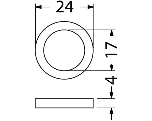 Technický výkres rozety s rozmermi 24, 17 a 4 milimetre