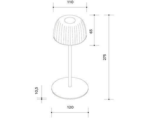 Technický výkres stolnej lampy s rozmermi