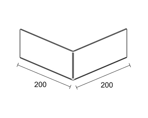 Nákres rohového spoja s rozmermi 200 x 200