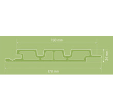 Obrázok fasádneho obkladu s rozmermi 150 milimetrov a 178 milimetrov šírky a 24 milimetrov výšky.