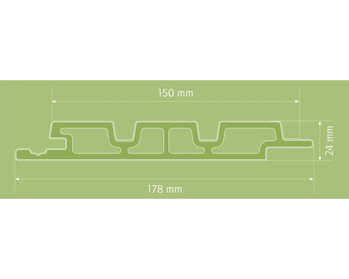 Obrázok fasádneho obkladu s rozmermi 150 milimetrov a 178 milimetrov šírky a 24 milimetrov výšky.