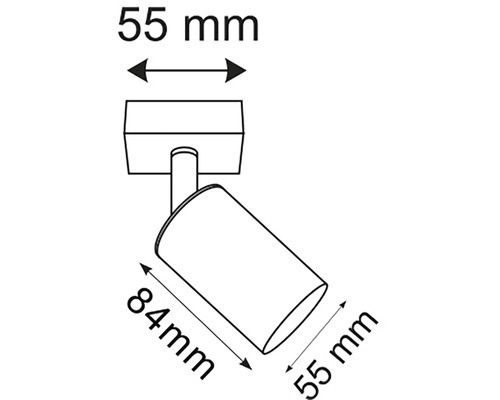 Technický výkres reflektora s rozmermi 55 mm, 55 mm a 84 mm