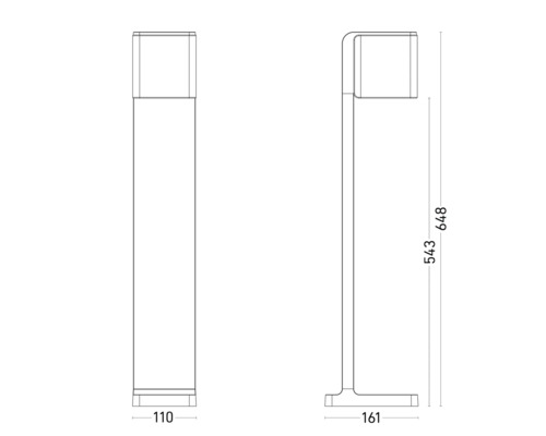 Technický nákres stĺpikového svietidla s rozmermi