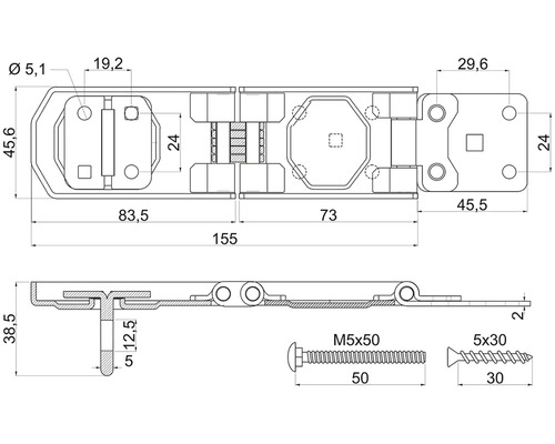 Technický výkres zatvárača dverí s rozmermi