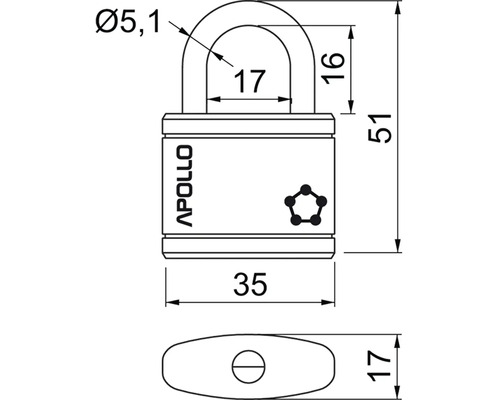 Technický nákres visiaceho zámku Apollo s rozmermi