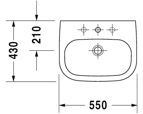 Technický nákres umývadla s rozmermi 430, 210 a 550 milimetrov.