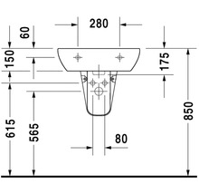 Technický nákres umývadla s rozmermi