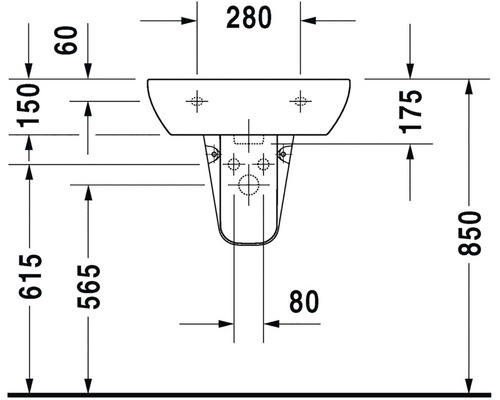 Technický nákres umývadla s rozmermi