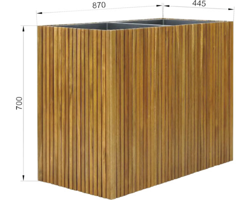 Drevený kvetináč s rozmermi 870 x 445 x 700 mm