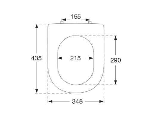 Technický nákres záchodovej dosky s rozmermi.