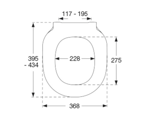 Technický nákres záchodovej dosky s rozmermi