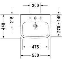 Technický nákres umývadla s rozmermi