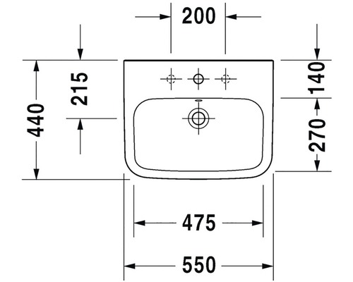 Technický nákres umývadla s rozmermi