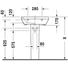 Technický nákres umývadla s rozmermi