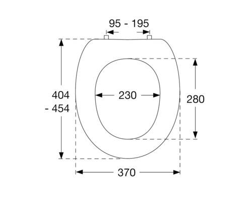 Technický nákres záchodovej dosky s rozmermi
