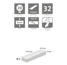Informácie o záručnej dobe, formáte dosiek, triede použitia, hrúbke, pokládkovom profile a antistatickom povrchu.