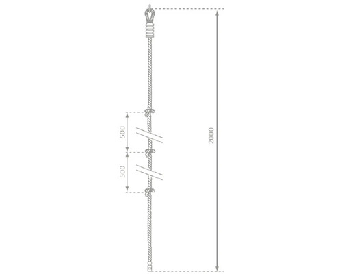Obrázok povrazového rebríka s dĺžkou 2000 milimetrov s uzlami v rozstupoch 500 milimetrov