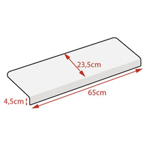 Parapet s rozmermi 65 cm dĺžka, 23,5 cm šírka a 4,5 cm výška