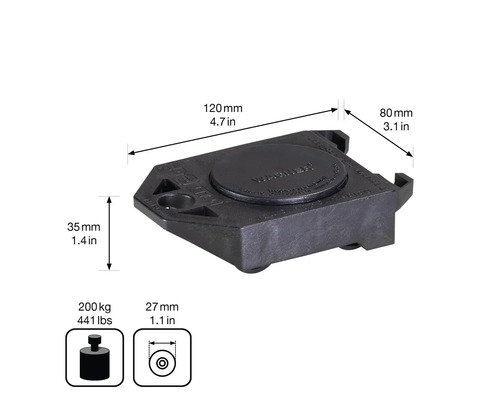 Transportná pomôcka Wagner s rozmermi 120 mm dĺžka, 80 mm šírka, 35 mm výška a 27 mm priemer kolesa, maximálne zaťaženie 200 kg