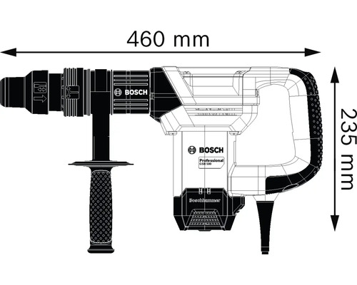 Obrázok búracieho kladiva Bosch GSH 500 s rozmermi 460 mm šírka a 235 mm výška