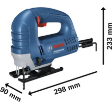 Priamočiara píla Bosch s rozmermi 233 mm výška, 298 mm dĺžka a 90 mm šírka.