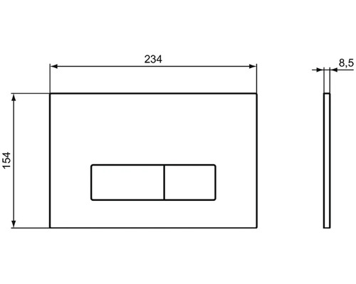 Technický nákres ovládacieho panela s rozmermi 234 x 154 x 8,5 milimetrov.