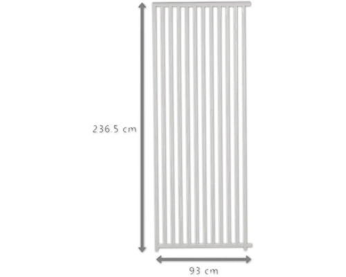 Ilustrácia bezpečnostnej mreže s rozmermi 236,5 cm na výšku a 93 cm na šírku.