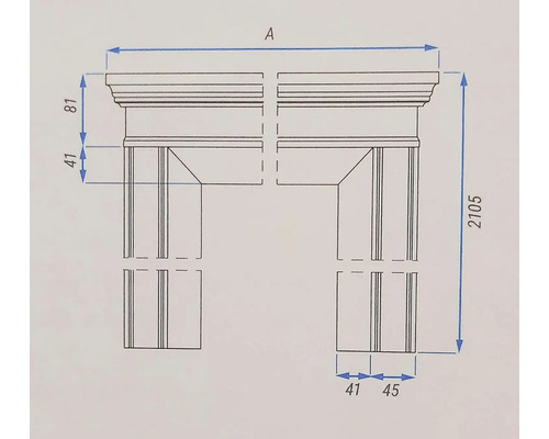 Technický nákres zárubne s rozmermi