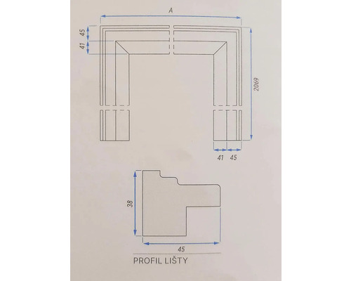 Technický výkres profilovej lišty s rozmermi