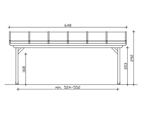 Technický nákres altánku s uvedením šírky, výšky a hĺbky