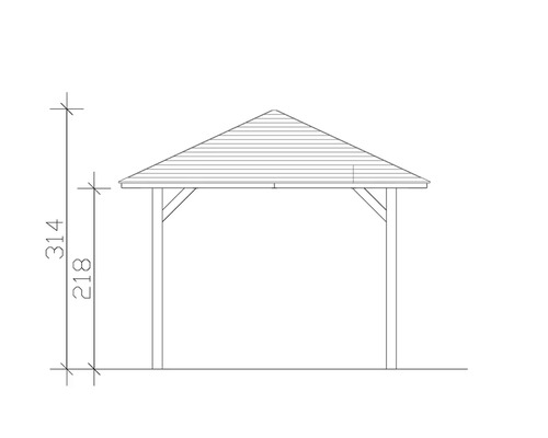 Technický nákres altánku s výškovými údajmi